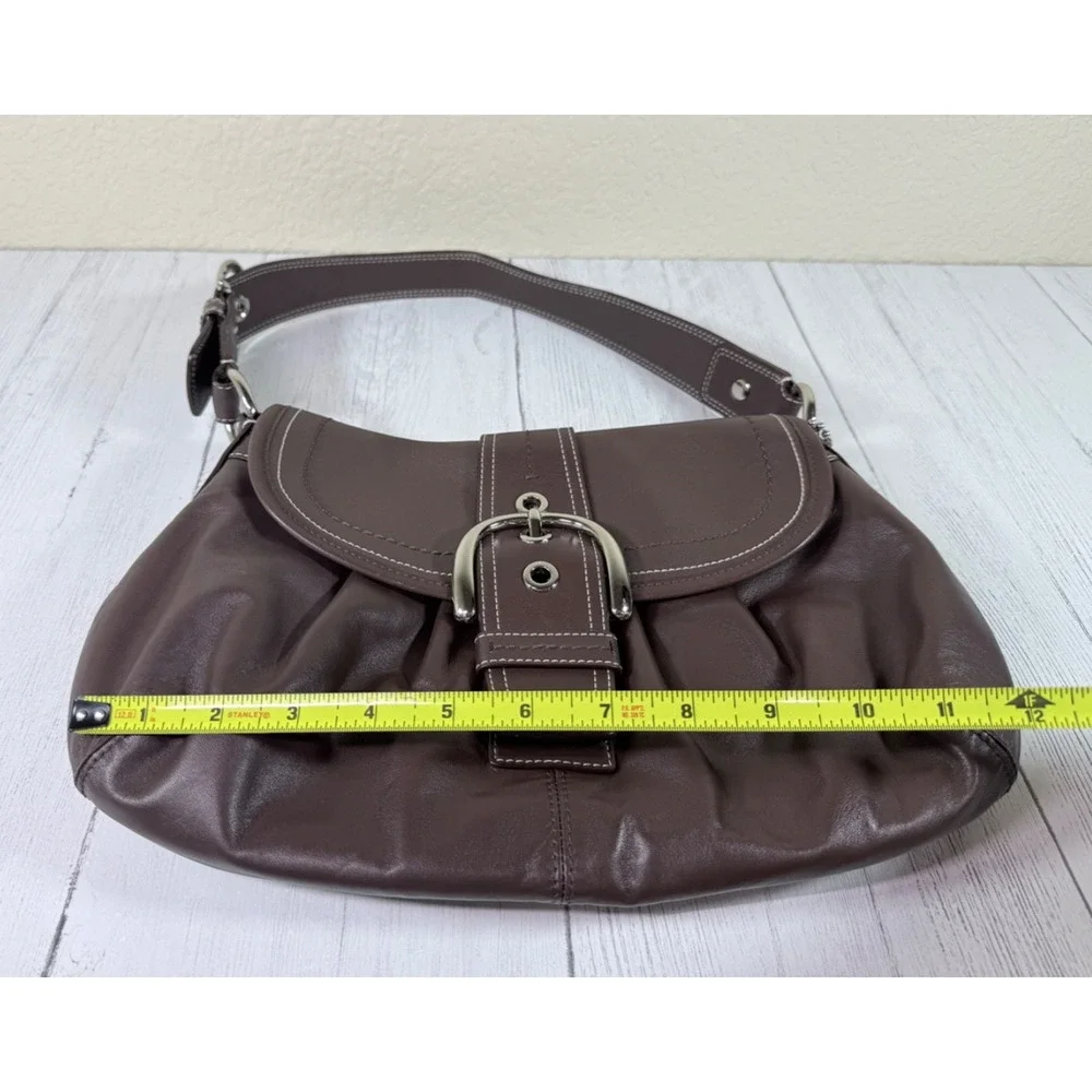 Coach Soho Y2K Rich Brown Buckle Flap Pleated Leather Shoulder Bag Purse F15204
